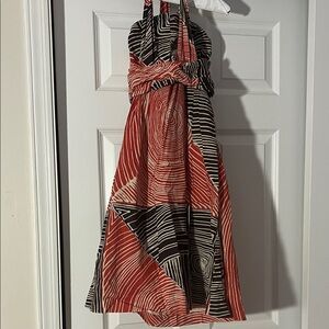 Anthropologie Red and Black Swirl Midi Dress